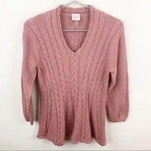 Cupio l Blush Pink Ribbed V Neck Sweater